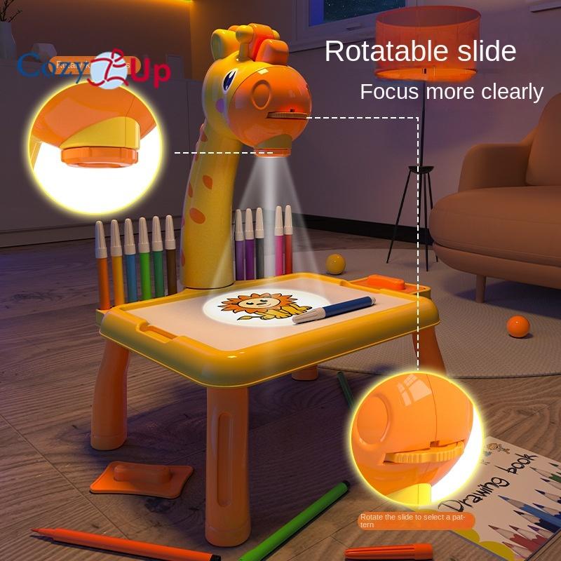 Fawn Projection Drawing Board Children's Learning Drawing Table Graffiti Writing Drawing Board Educational Early Education Toy Projector Table