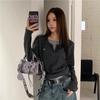 Long Sleeves Korean Fashion Style O-neck Tshirt for Women Fake Two Items T-shirts Ladies Top Tee Clothes
