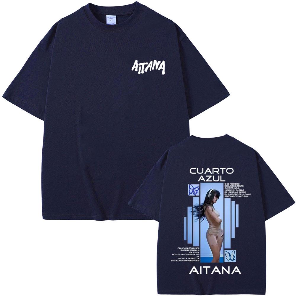 Singer Aitana Cuarto Azul Album Graphic Tshirt Men Women Fashion Pop Music T Shirts Unisex Cotton Casual Oversized Streetwear
