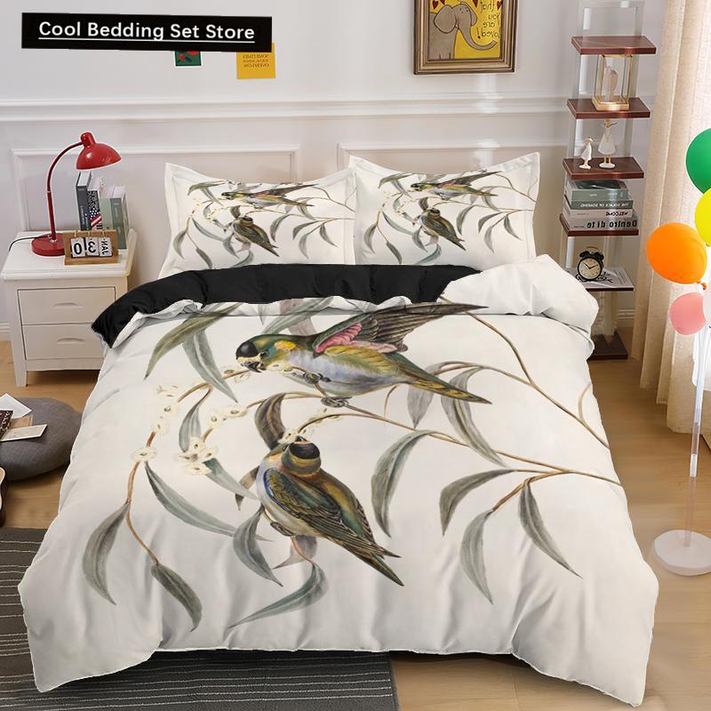 Cartoon Bird Print King Queen Duvet Cover Colorful Cute Pet Birds Bedding for Adult Fashion Animal 2/3pcs Polyester Quilt Cover