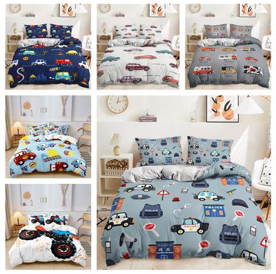 Juego de cama con estampado de coches de juguete en 3D, funda de edredón y funda de almohada de dibujos animados, 2 o 3 piezas, tamaño completo, suave, textil para el hogar, regalo de cumpleaños para niños y habitaciones de niños