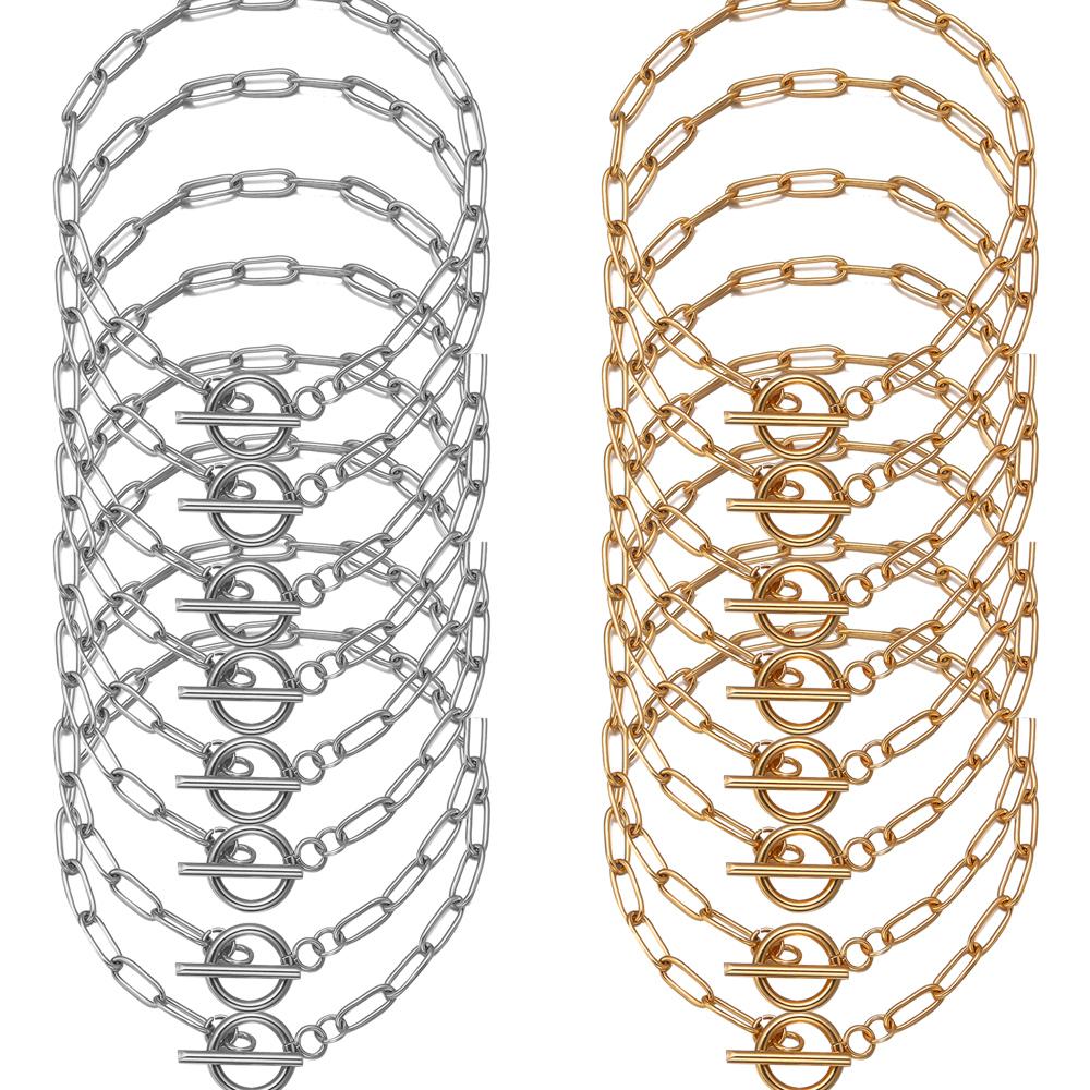 2Pcs Paperclip OT Buckle Bracelet Gold Steel Color Stainless Steel Chains for Women Men DIY Charm Bracelet Jewelry Accessories