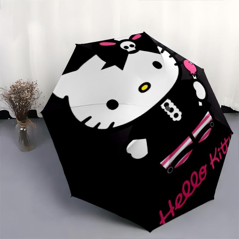 1pc Gothic Hello Kitty Automatic Open Close Umbrella  Windproof Canopy, Automatic Open Close Button10137