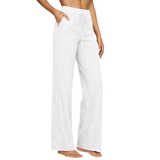 

Women Pants High Rise Wide Leg Work Trousers with Side Pockets Pure Color Drawstring Casual Business Office Pants S белый