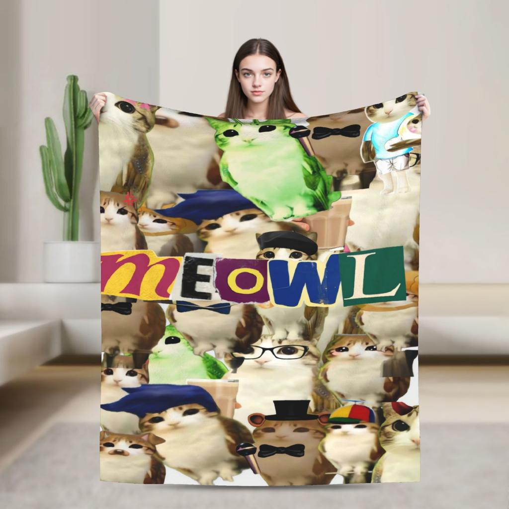 Decora Meowl Soft Warm Blanket Airplane Travel Plush Throw Blanket Aesthetic Outdoor Flannel Bedspread Sofa Bed Cover