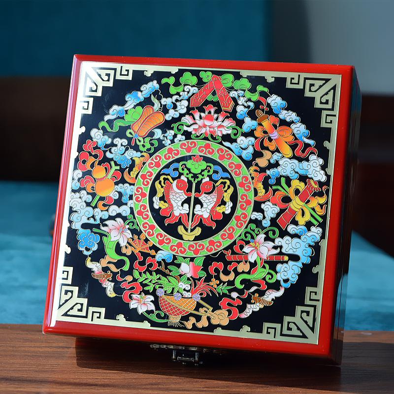 Vintage Filigree Jewelry Box with Copper Wire Inlaid Shells High Gloss Piano Lacquer Pingyao Polished Lacquerware