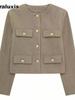 Women's New Fall Winter High-End Crew Neck Small Cardigan Style Short Jacket Fashion Versatile Oversized Check Blazer