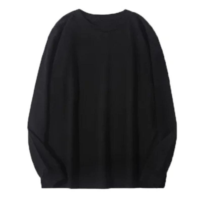 

200г Жіноча футболка з чистої бавовни з круглим вирізом - Осінь/Зима, Однотонна, Великий розмір, Вільного крою 3XL чорний