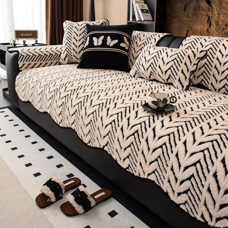 Thicken Plush Sofa Covers for Living Room Winter Warm Sofa Mat Soft Universal Anti-slip Couch Protector Towel Home Decor