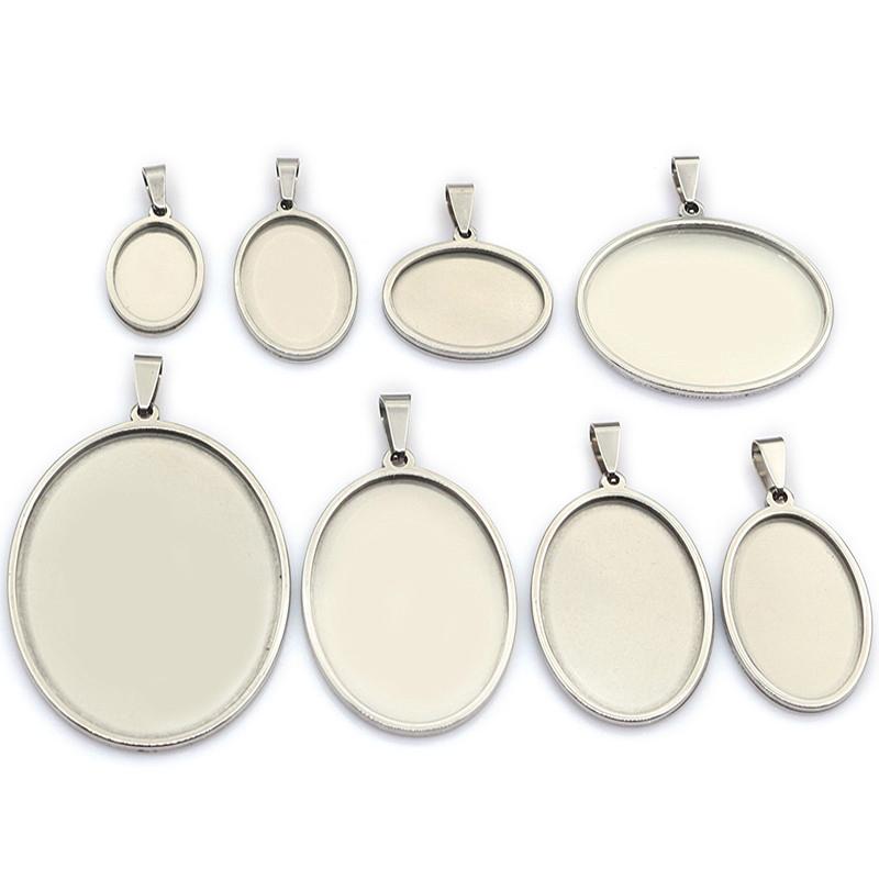5 Stück Edelstahl 18x25mm 30x40mm Oval Innenmaß Anhänger Cabochon Basis Cameo Leere Fassung Charmschale für DIY Schmuck