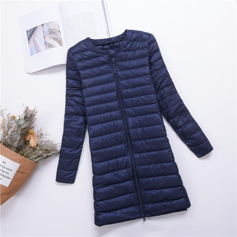 

New down jacket women s light, medium and long fashion and thin white duck down snap-button round neck warm liner jacket 4XL