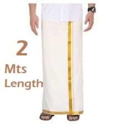 Mens Dhoti Cotton 2 Mtrs Fancy Border Dhothi/Vesti/Mundu White Colour Pack of 1 B0CTSYWKQ1