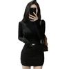 Elegant Slim-Fit Long-Sleeve Dress for Women - Autumn Half-High Neck, Waist-Cinched, Hip-Hugging Mini Skirt.