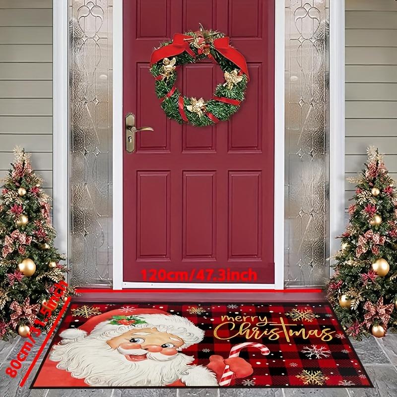 Anti-Slip Washable Christmas Kitchen Mat Waterproof Absorbent for Entryway Bathroom Santa Pattern Home Holiday Floor Mat