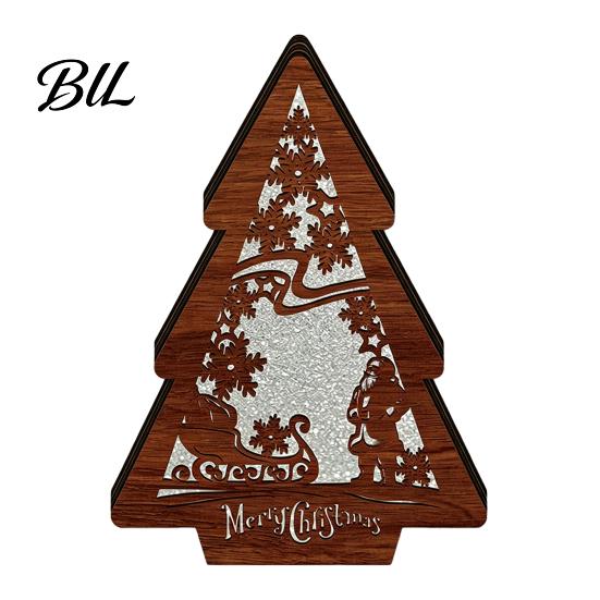 Unique Christmas Gifts 3D Wooden LED Night Light, Hollow Carved Tabletop Decor Lamp with Warm Glow, Festive Holiday Home And Office Decoration