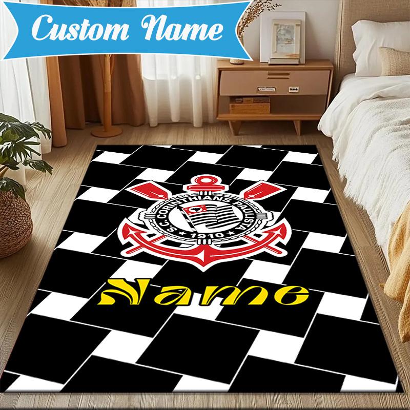 Custom Name Corinthians Team Crest Rug Game Carpet, Floor Mat for Bedroom Living Room Entryway Rug, Home Decor Idea Gift for Christmas birthday
