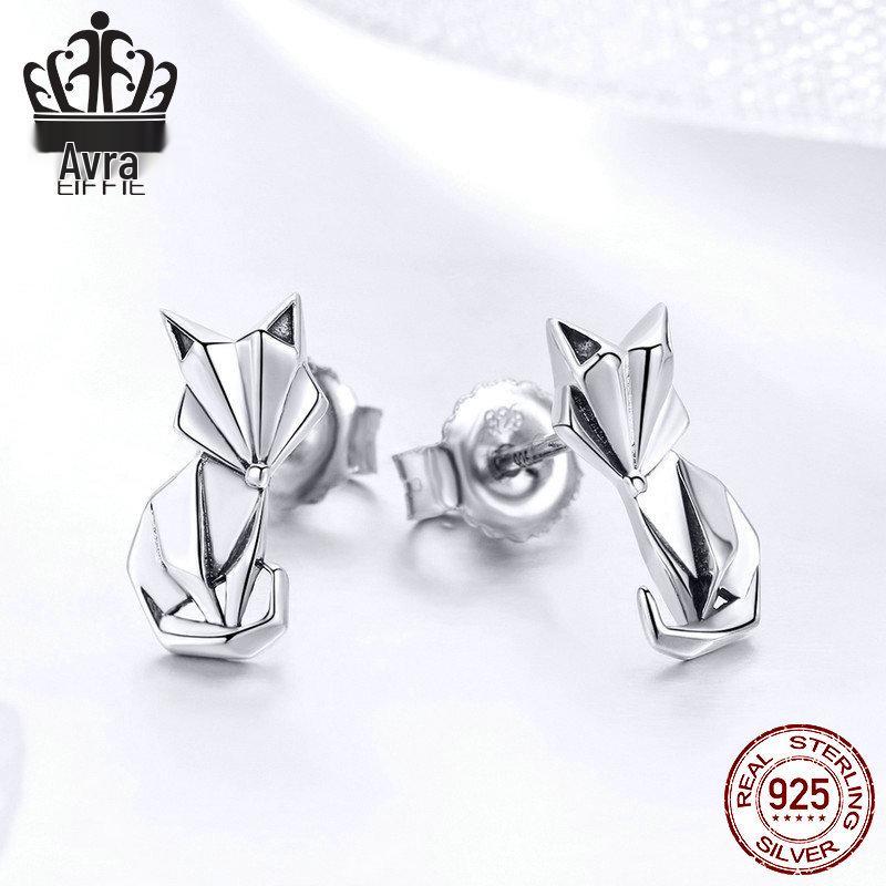 Avle S925 Origami Fox Sterling Silver Animal Earrings for Girls - SCE526
