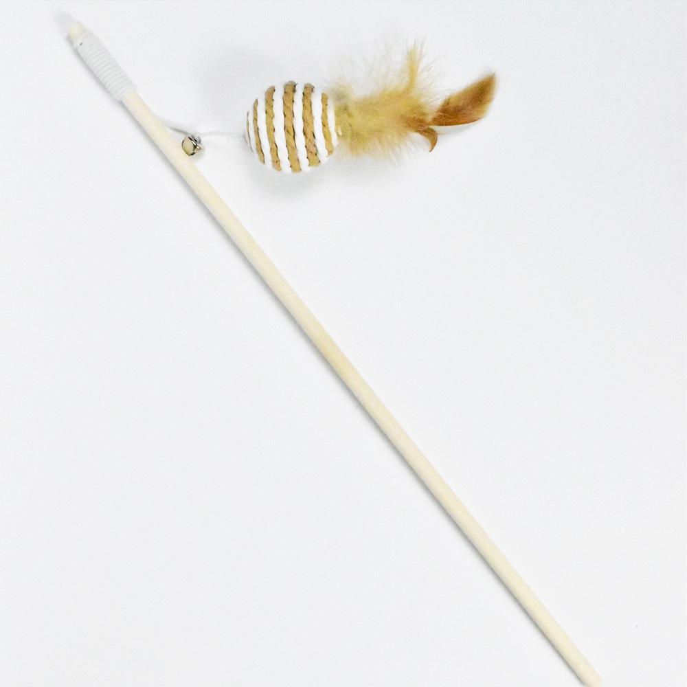 Funny Interactive Cat Teaser Wand Stick with Feather Lightweight Toy to Activate Hunting Instinct for Indoor Cats Kitten Play Exercise round ball feather