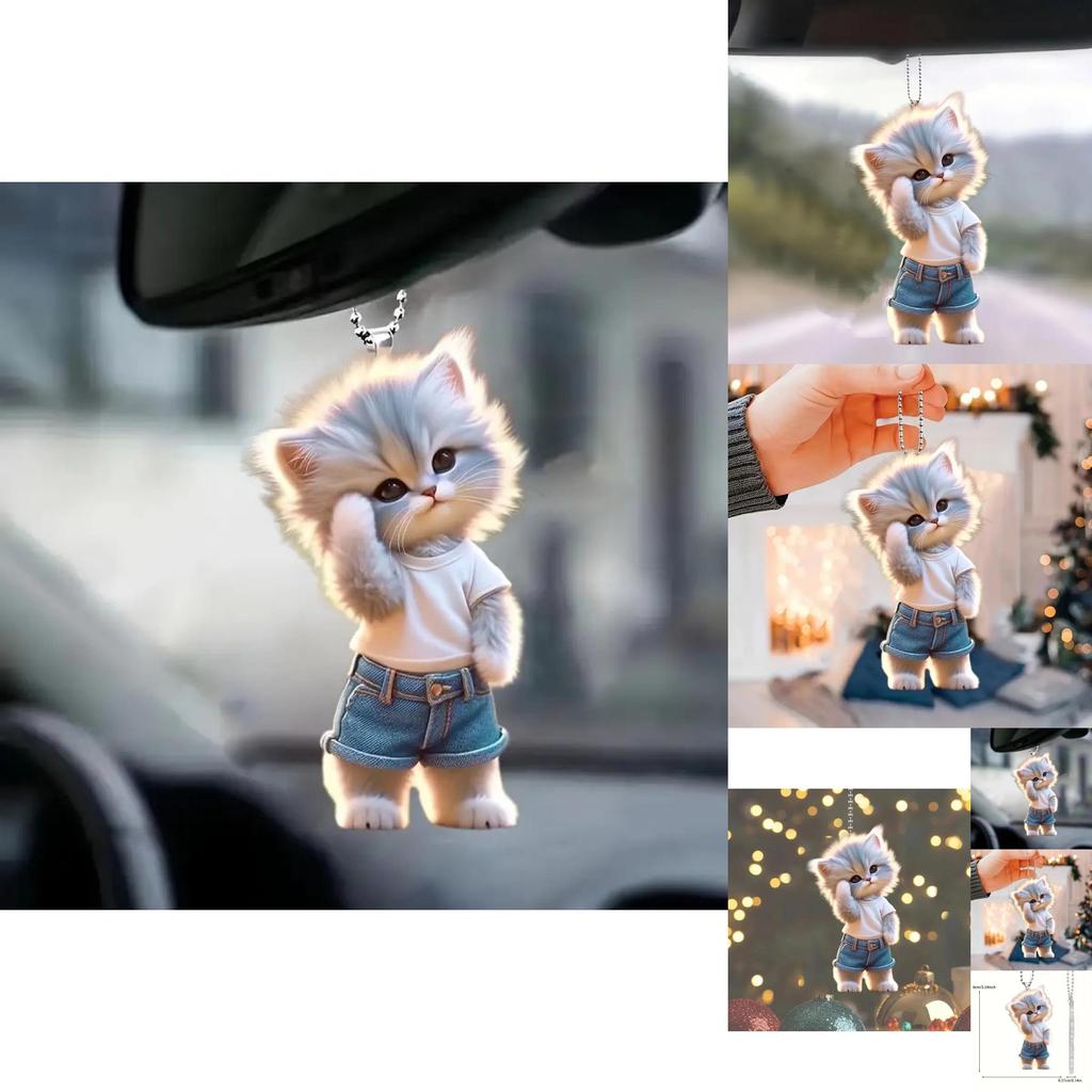 Adorable Acrylic Cat Car Hanging Decoration For Home And Backpack Accessories