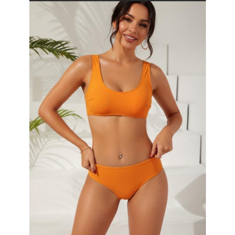 Women S Solid Color Split Swimsuit Beach Bikini Set