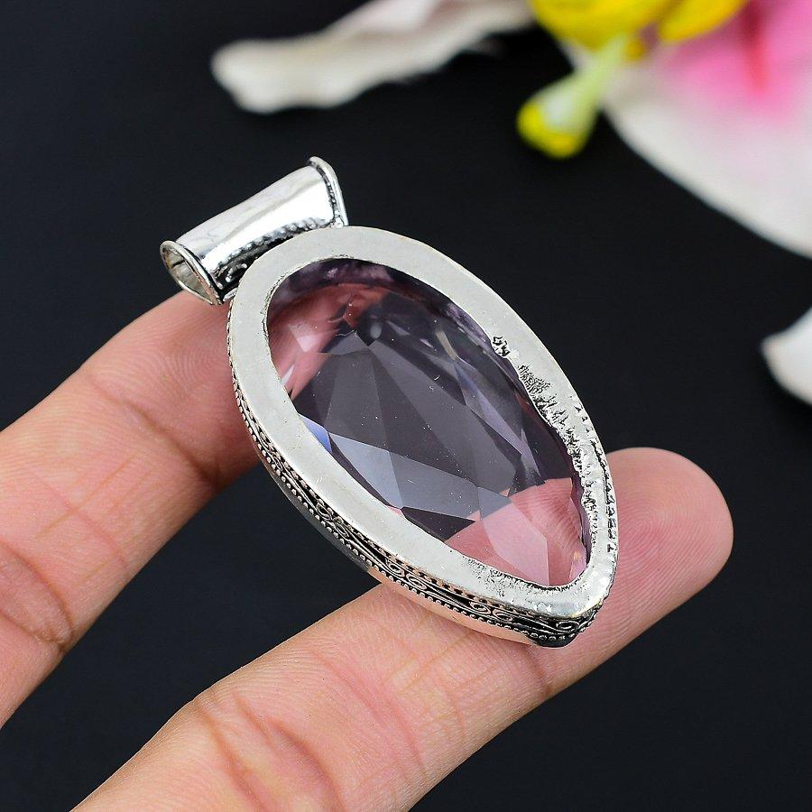 Pink Kunzite Gemstone Handmade 925 Sterling Silver Jewelry Pendant 1.54" KG-111