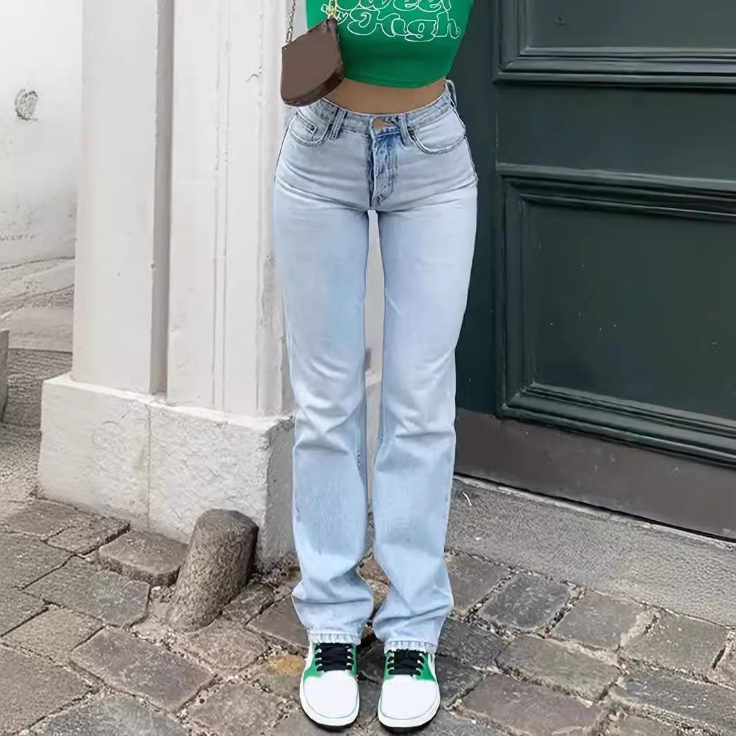 2026 New Women s Slim Fit High Waist Stretch Straight Jeans S светло-синий