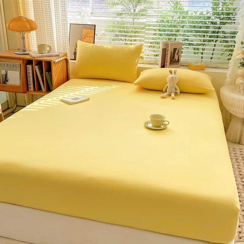 Μαλακό Βαμβακερό Σεντόνι με Λάστιχα Μονόχρωμο Αντιολισθητικό Κάλυμμα Στρώματος Σεντόνι για Διπλό King Queen Κρεβάτι 140/160/200