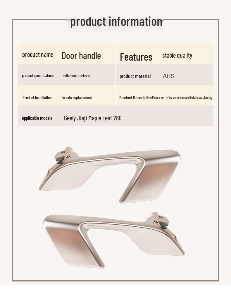 Compatible with Geely Maple 80V Jiaji 2019-2022: Inner Door Handles and Latches for Driver and Passenger Side.
