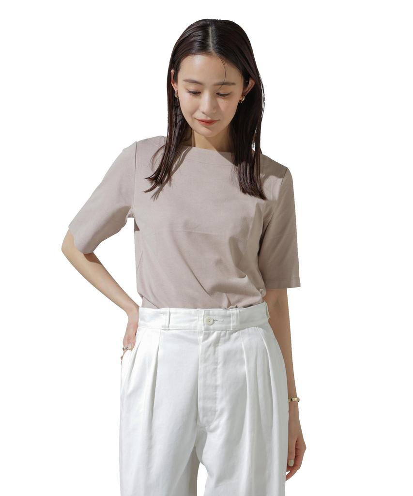 Nano Universe Boat Neck Size Greige Anti-Soaked T-Shirt, Women's, Small,