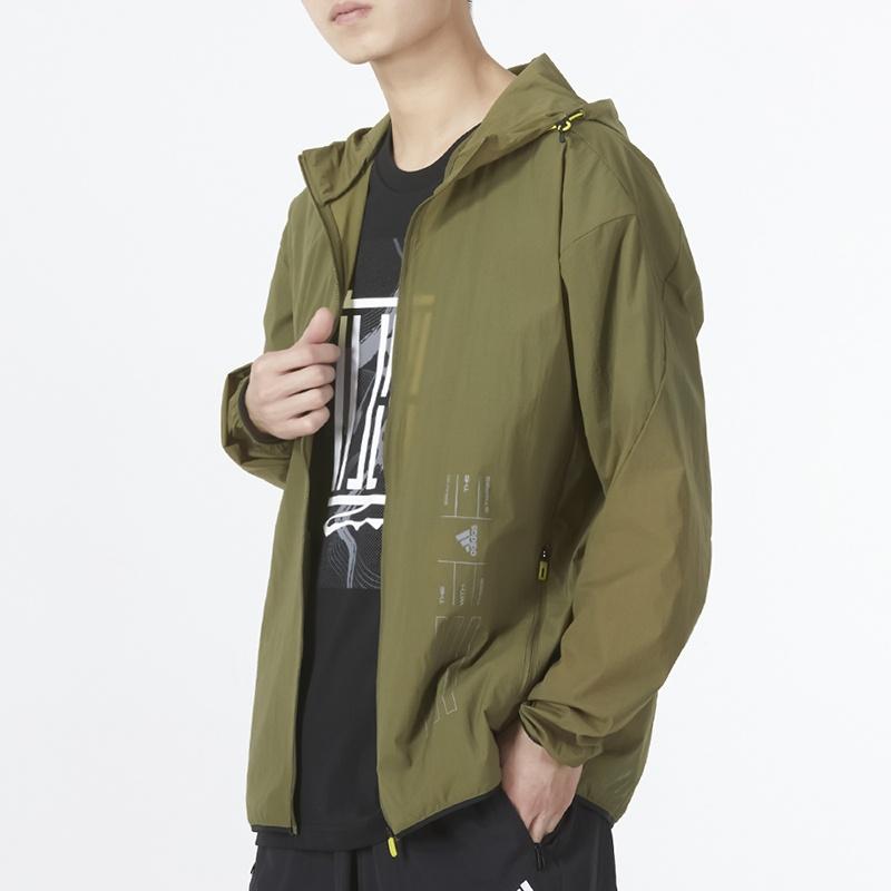 Men's adidas Th Lite Wvjk Solid Color Sports Hooded Jacket Dark Olive Green HE9916