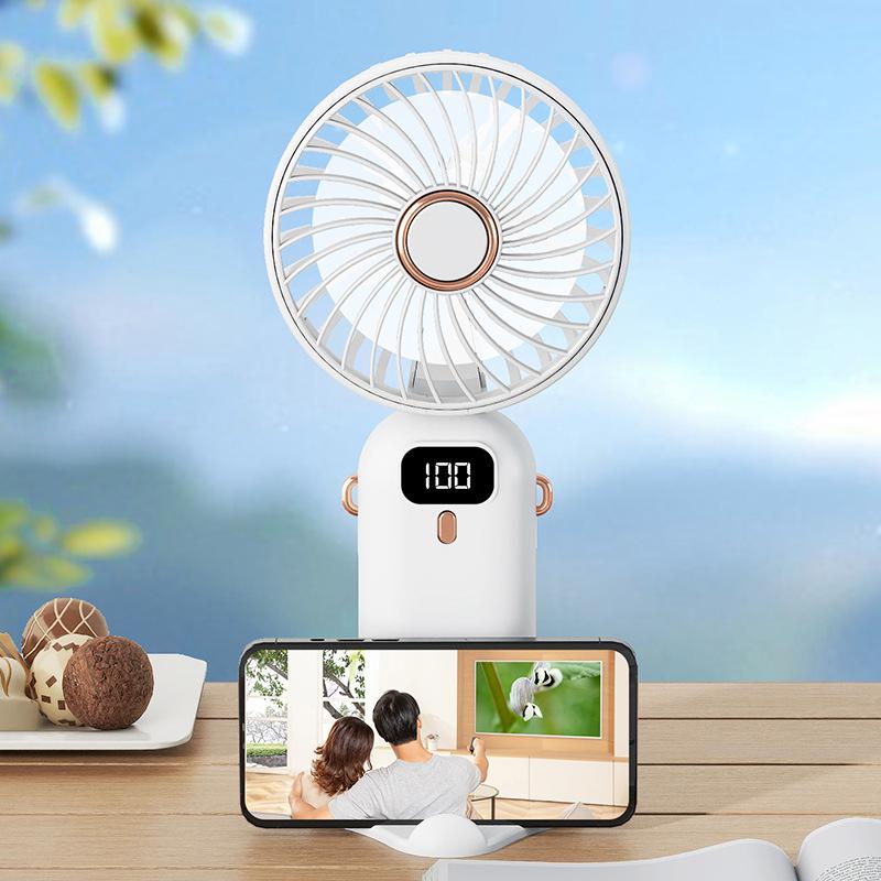 Portable Mini Handheld Fan with Digital Display, Foldable & Compact for Office or Student Use