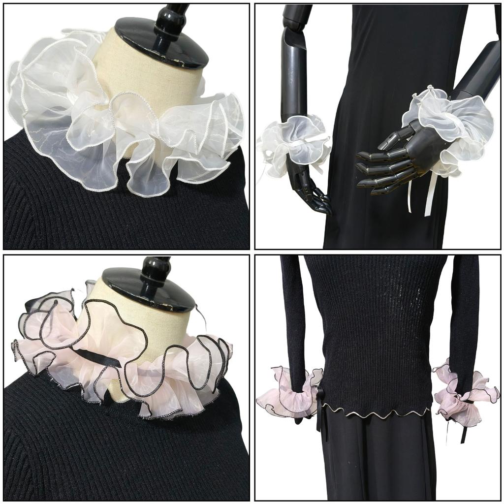 Elizabethan Ruffle False Collar Organza Mesh Neck Ruff Wrist Cuffs for Women Sweater Clothing Decorative Accessory
