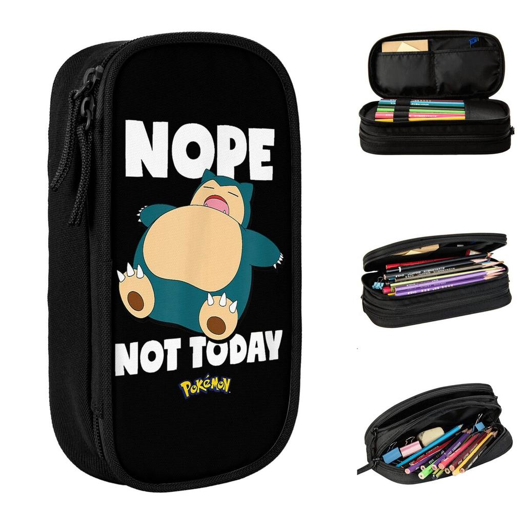 Pokemoned Nope Not Today Snorlax Pencil Cases Pen Holder Bag Girls Boys Big Capacity Students School Gift Pencilcases