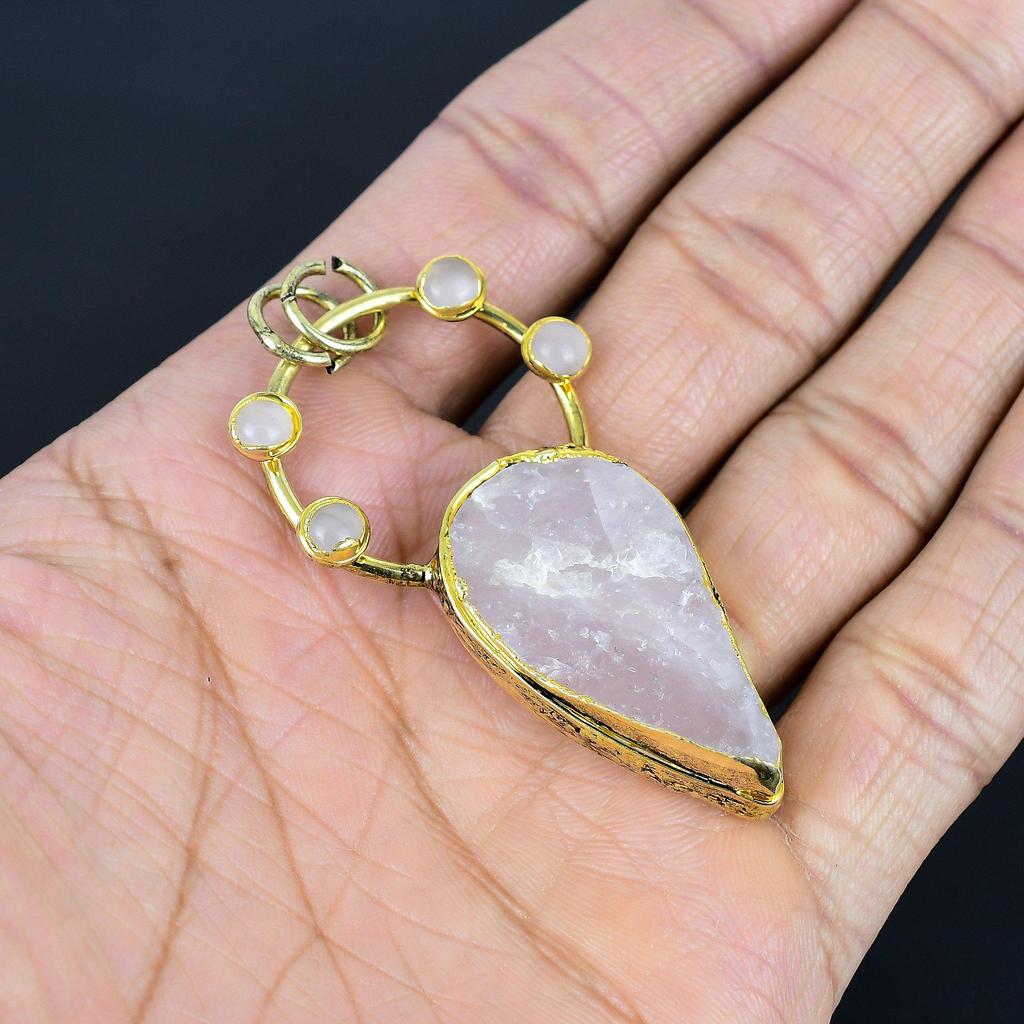 Rose Quartz Pendant, Copper Electroformed Gemstone Jewelry, Handmade Pendant For Mother Day