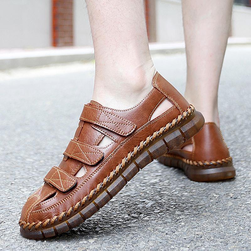 Summer Sandals Men Comfort Sandals Hollow Out Breathable Genuine Leather Shoes Casual Driving Beach Vacation Soft Men Sandals