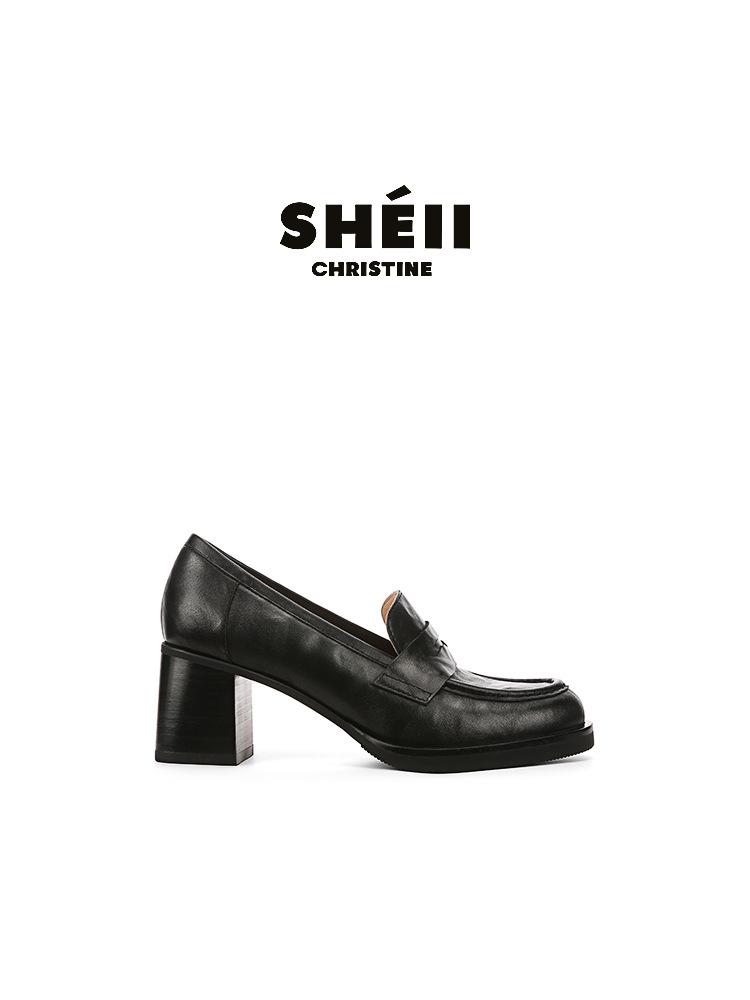 Sheepskin version~ Su Yinyin's same 8cm high heels retro leather one-pedal lazy loafers women's jk small leather shoes