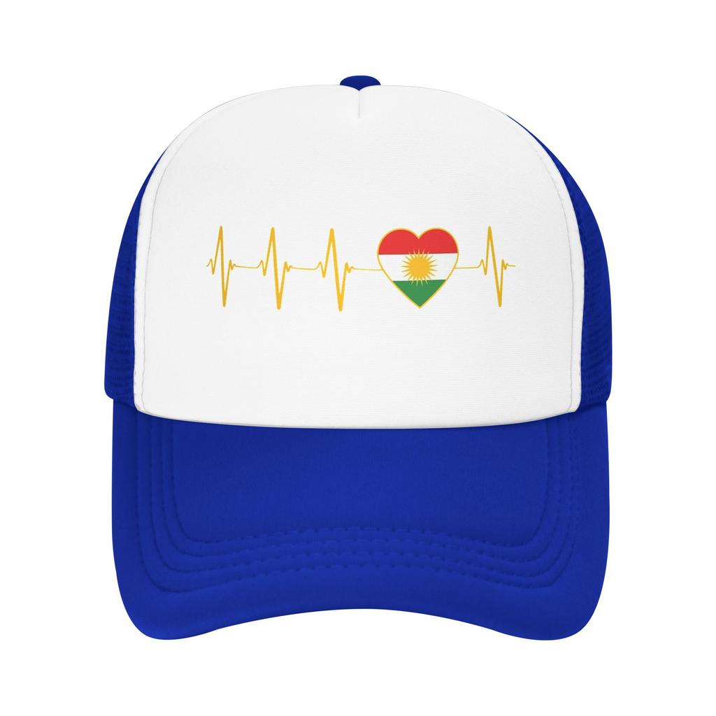 Heartbeat I Love Kurdistan Flag Mesh Baseball Caps Unisex Sport Trucker Worker Cap Hat Adjustable Polyester Fishing Hat Trucker Cap