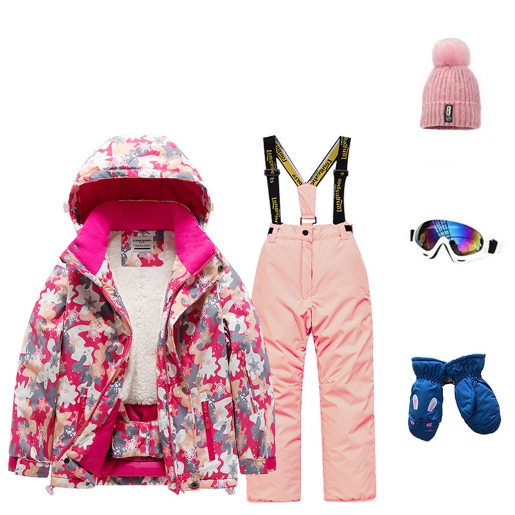 Children's Fashion Skiwear Set Boys' And Girls' Thickened Waterproof Thermal Ski Suit Five-Piece Outfit With Jacket And Trousers