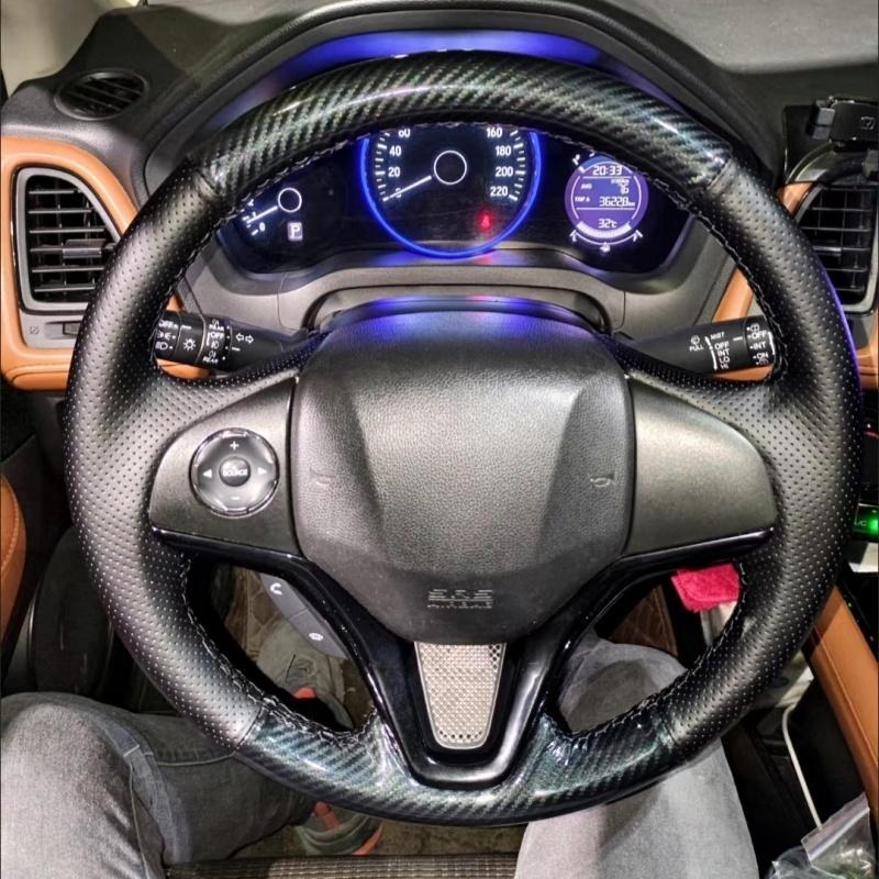 Car Steering Wheel Cover Carbon Fibre Faux Leather For Honda Fit City Jazz 2014 2015 HRV HR-V 2016 Steering Wheel Braiding Cover