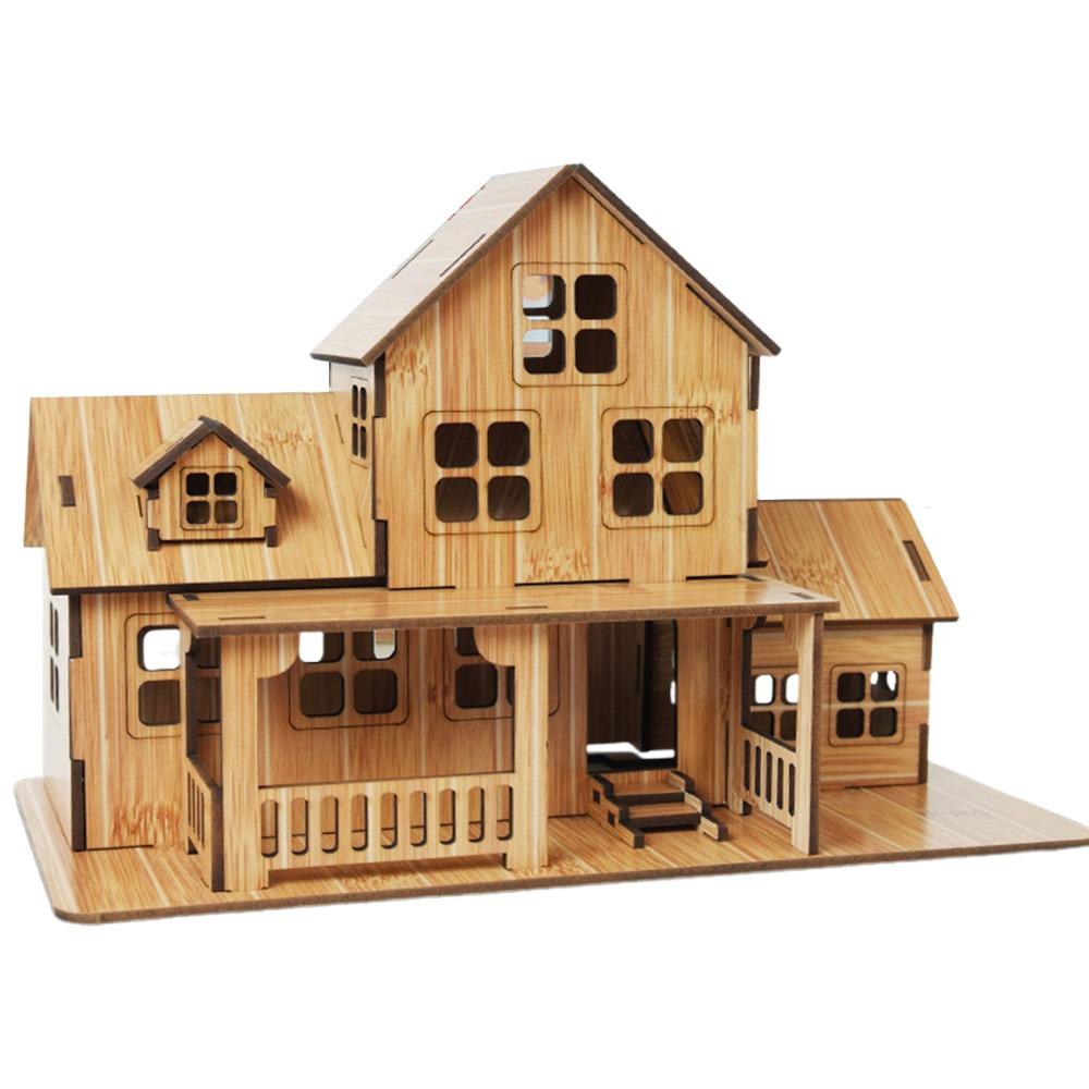 

Дерево Дерев яний будинок Пазл Жовтий Коричневий Затишний котедж Модель Креативний 3D Дерев яний пазл Унісекс жовтий