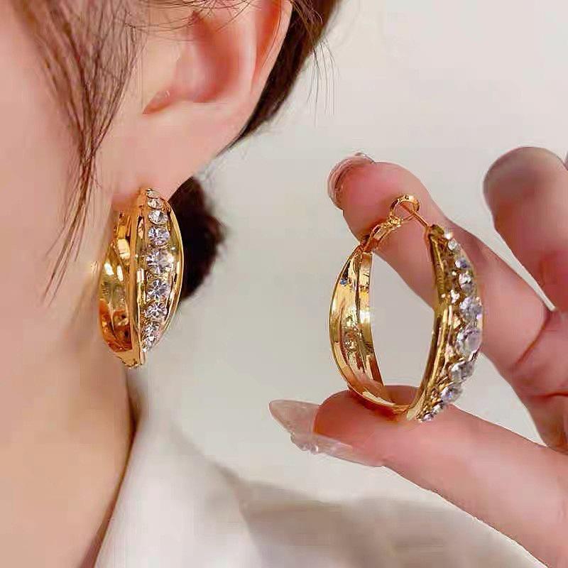 Trendy Light Luxury Full Diamond Hoop Earrings - New 2024 Style