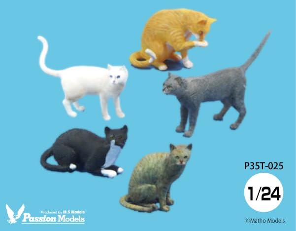 Passion Models Scale Resin Kit Set of 5 Cats for Cat Lovers 1/24 (P35T-025) - (Animals)