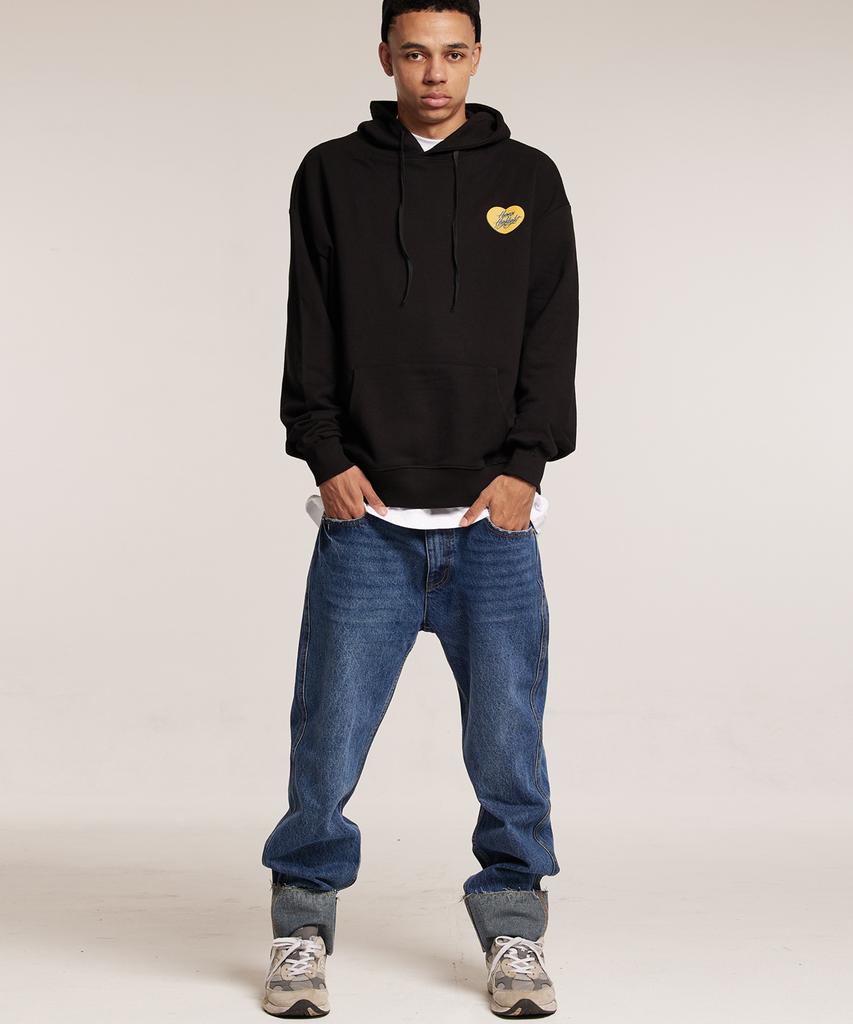Human Highlight Small Heart Hoodie Black Yellow