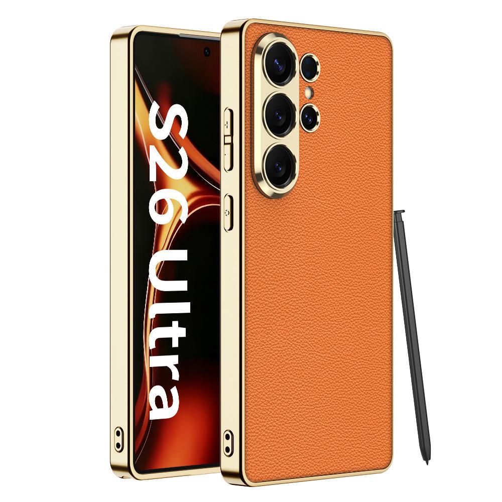 Applicable to Samsung S26Ultra mobile phone case, electroplated plain leather S25Ultra fashion all-inclusive S24U anti-drop protective case