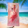 Minimalistisches Weißes Flamingo Strandtuch mit Grünem Blattdruck Schnelltrocknendes Saugfähiges Handtuch