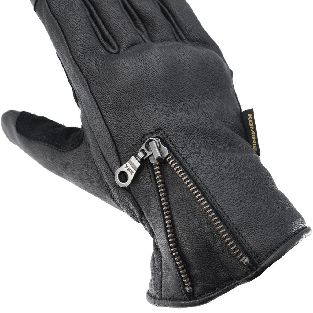 KOMINE Leather Winter Short Gloves for Motorcycles Z Series Black L GK-850 -