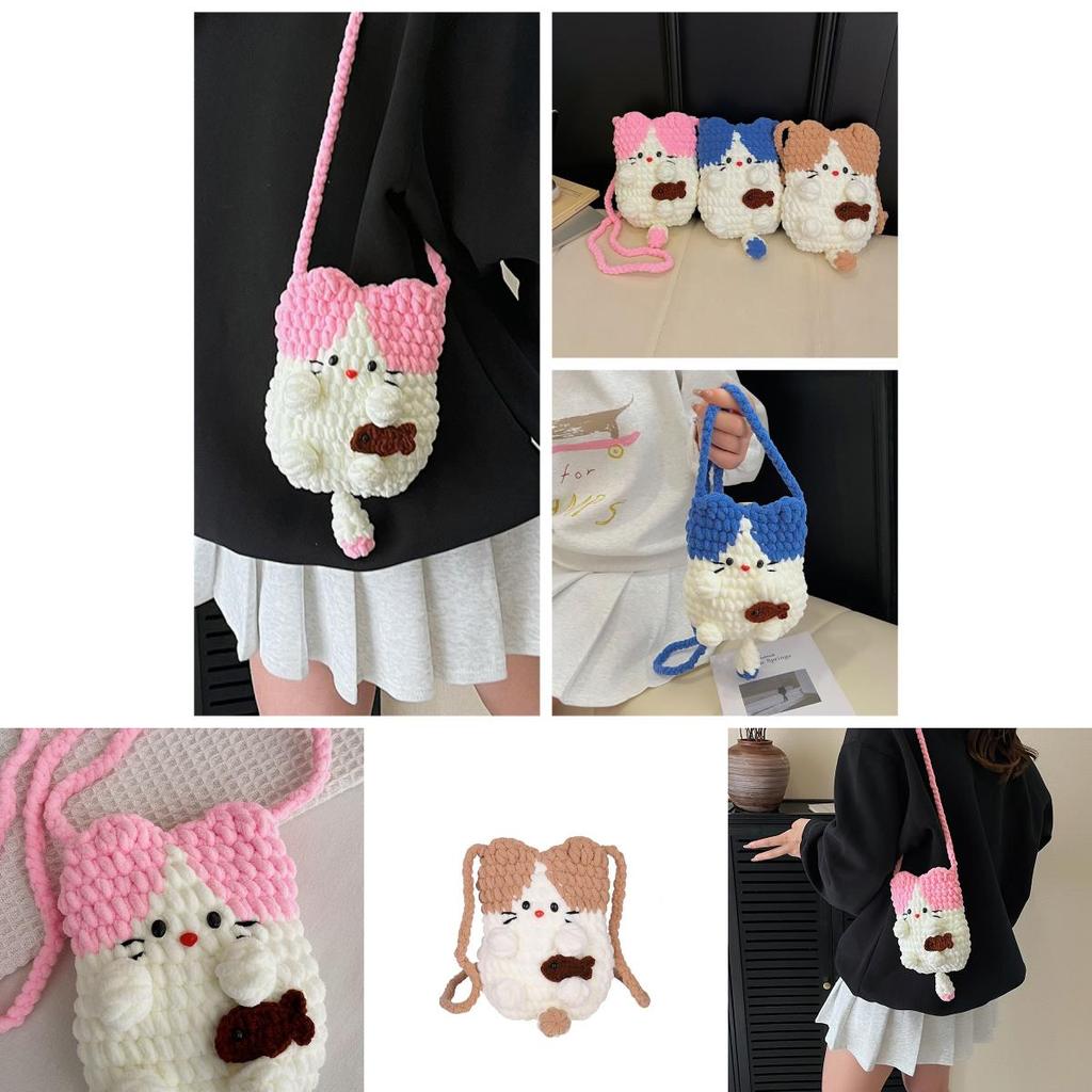 Youthfriendly Wool Knit Shoulder Bag With Breathable Fabric And Playful Animal Pattern