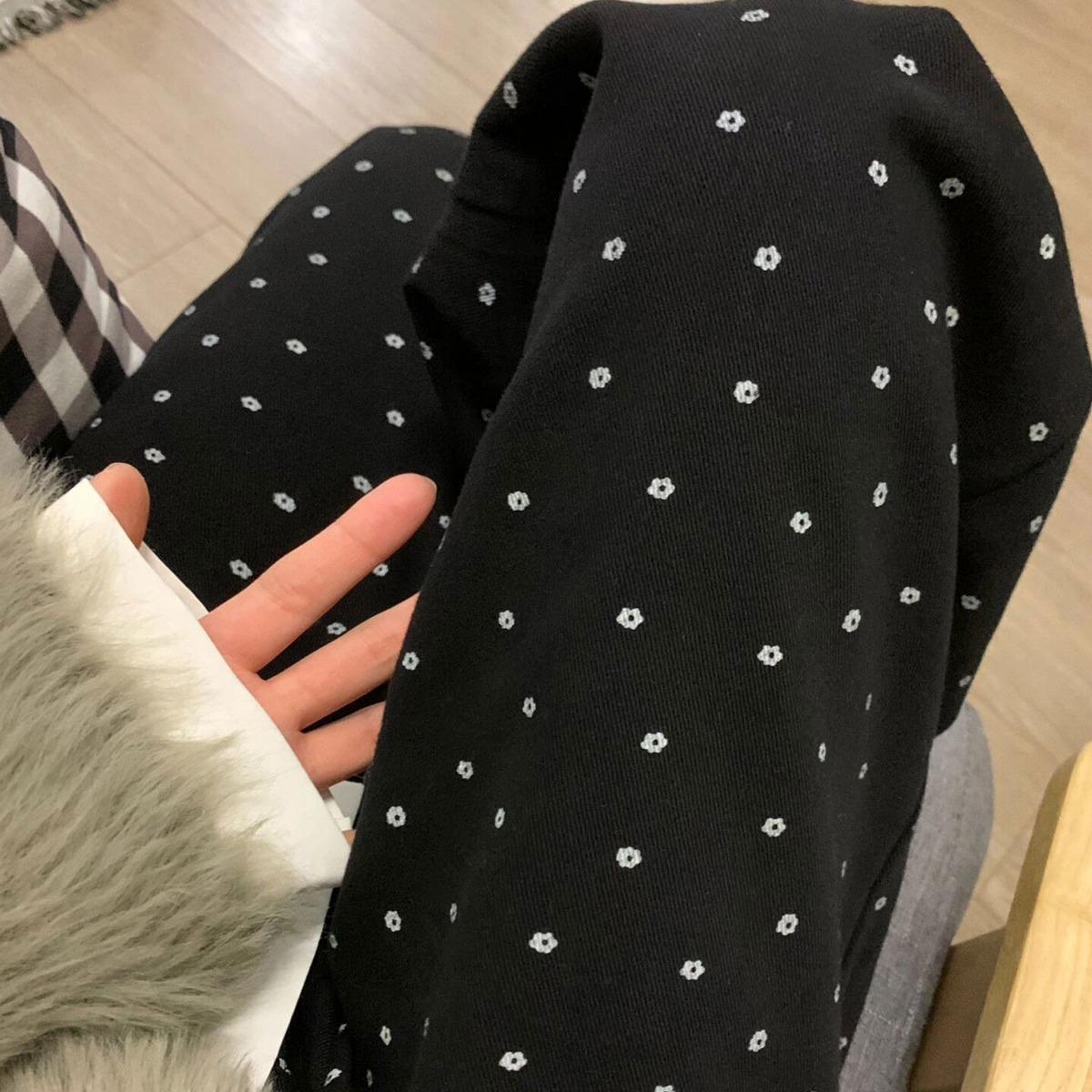 

Printed Polka Dot High Waist Thin Floral Black Straight Casual Trousers Women s New Spring and Autumn Wide-leg Trousers 2XL