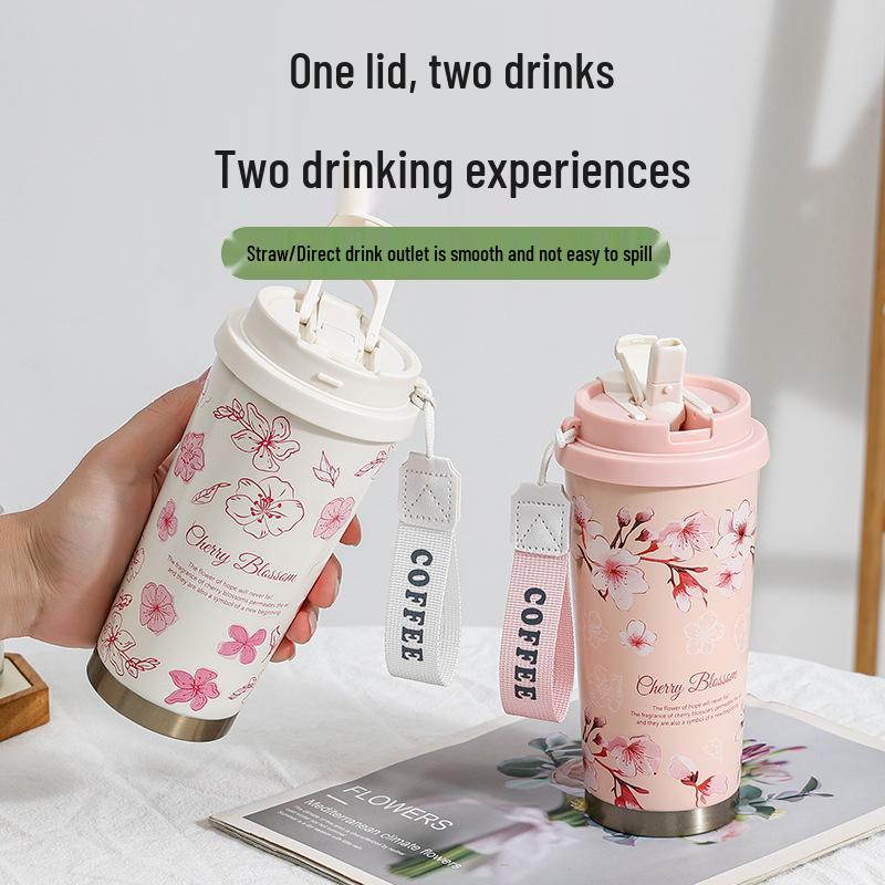 2025 316 Izolovaný hrnek na kávu pro ženy: Elegantní cestovní hrnek s dvojitou stěnou a designem konvalinek