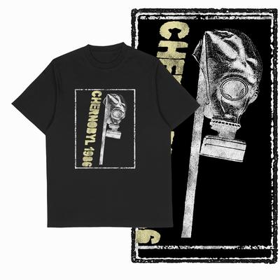 Coolmind U0193 Algodón Desastre de Chernóbil Máscara de Gas Gráfico Exclusivo Camiseta Unisex Talla Grande Camisetas de Algodón Retro